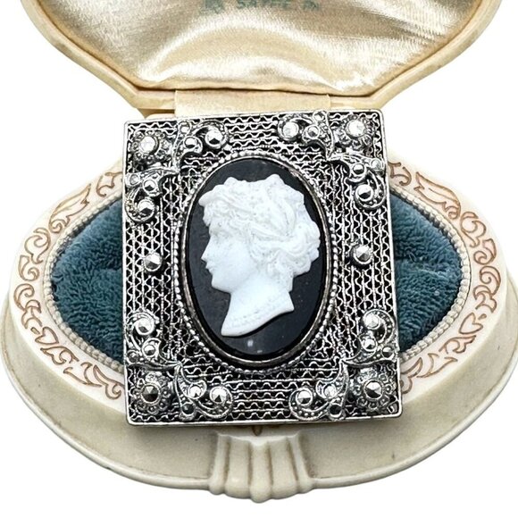 Antique Vintage CZECH Womens Pin Sterling Silver Shell Cameo Brooch - Picture 3 of 5